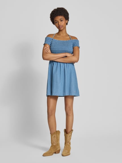 Tommy Jeans Sukienka mini taliowana z czystej bawełny Jeansowy niebieski 1