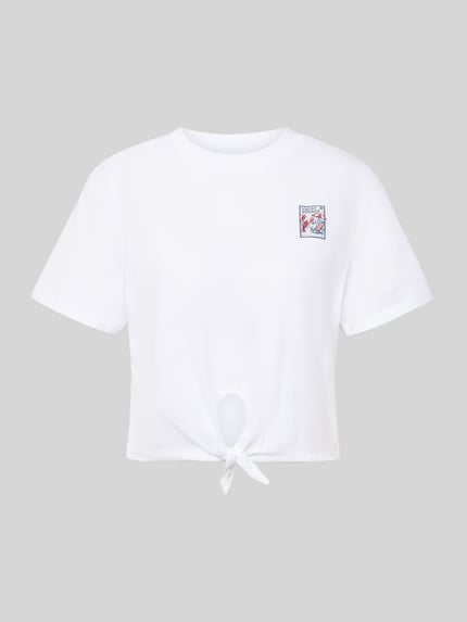 Produktfoto, T-Shirt mit Knotendetail und Rundhalsausschnitt von Rich & Royal in Weiß, Reine Baumwolle, Regular-Fit, glatte Oberfläche