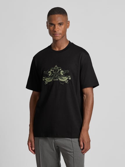 HUGO T-shirt o kroju comfort fit z czystej bawełny Czarny 4