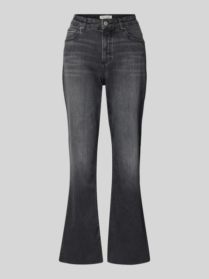 Produktfoto, Flared Fit High Rise Jeans aus Baumwoll-Mix Modell 'KIRUNA' von Marc O'Polo in Dark Wash, Optik: Unifarben, Passform: Flared, High-Waist, Länge: Regular, 5-Pocket-Design, Label-Patch, Denim Materialverarbeitung