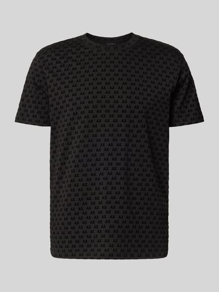 Produktfoto, Regular Fit T-Shirt mit Allover-Print von Armani Exchange, schwarzes Kurzarmshirt mit Rundhalsausschnitt, dezenter Musterprint