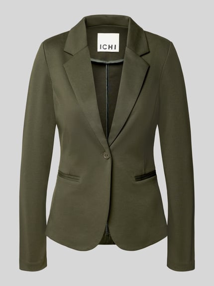 Produktfoto, Slim Fit Blazer mit Paspeltaschen Modell 'KATE' von ICHI in Olivgrün, strukturierte Oberfläche, Material-Mix mit Viskose-Anteil