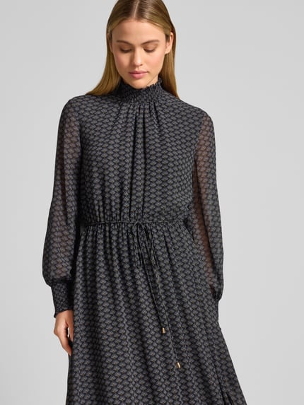 Jake*s Collection Midi-jurk met opstaande kraag met ruches Donkerblauw - 3