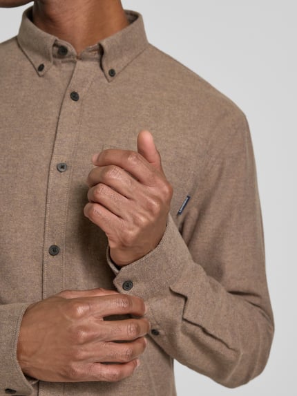 Lindbergh Slim fit vrijetijdsoverhemd met borstzak, model 'Brushed' Lichtbruin - 3