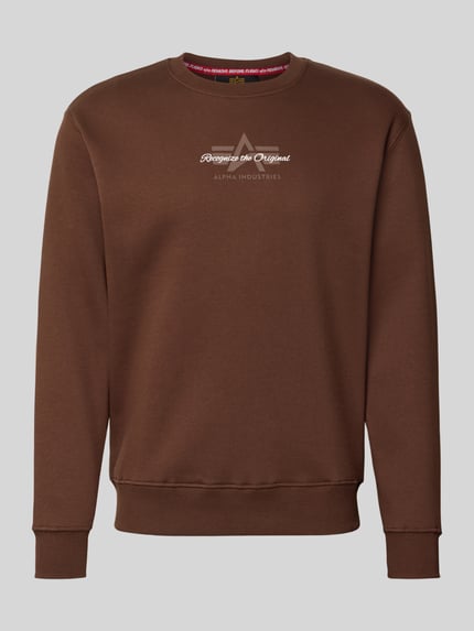 Produktfoto, Regular Fit Sweatshirt aus Baumwoll-Mix mit Label-Detail von Alpha Industries, braun, elastische Abschlüsse, glatte Textur