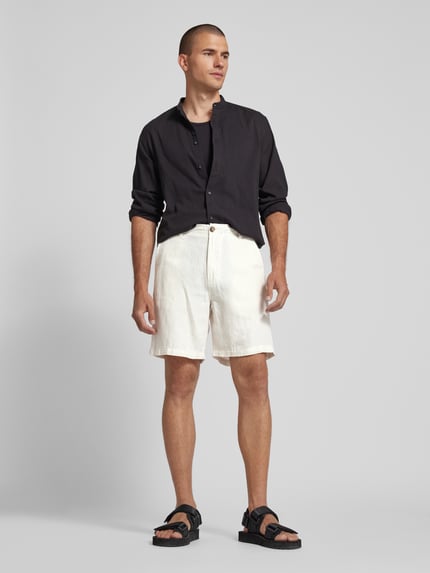 Selected Regular Fit Shorts aus Baumwoll-Leinen-Mix Offwhite 1