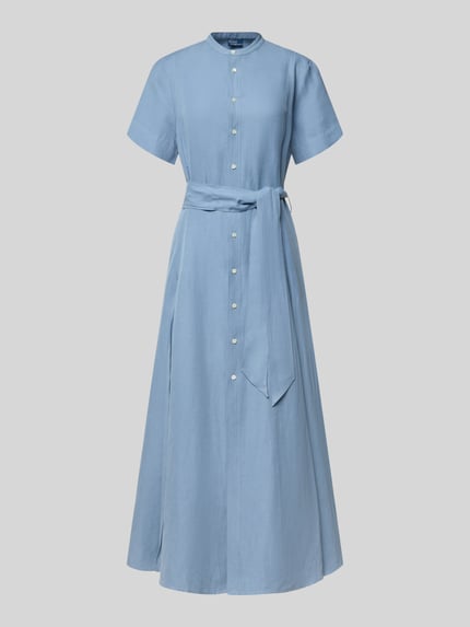 Polo Ralph Lauren Getailleerde midi jurk van een mix van zijde en linnen met katoen Bleu - 2