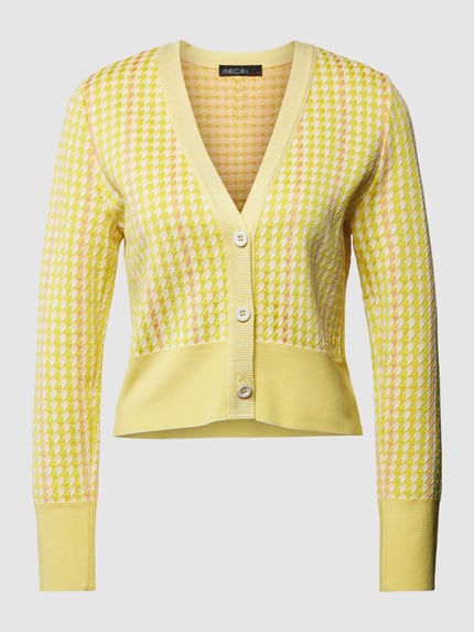 Marc Cain Cropped Strickjacke mit Hahnentrittmuster GELB 2