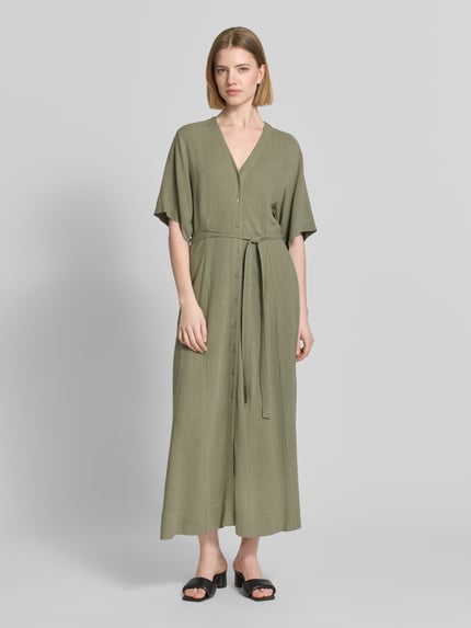 Selected Regular Fit Leinenkleid mit V-Ausschnitt Modell 'VIVA' Khaki 4