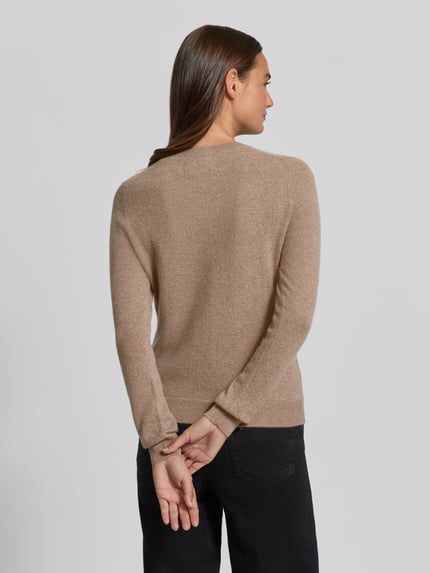 Christian Berg Woman sweter z dzianiny w kroju slim fit z mieszanki kaszmiru z okrągłym dekoltem Ziemisty brązowy melanż 5