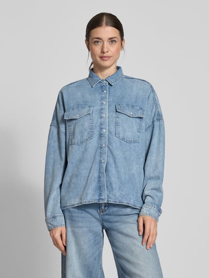 Mustang Overhemdblouse met drukknoopsluiting, model 'Ruby' Jeansblauw - 4
