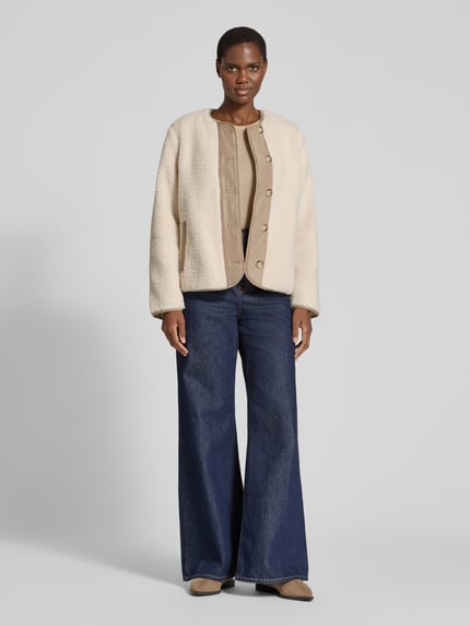 VERO MODA Regular Fit Webpelzjacke mit Knopfleiste Modell 'FRANCESCA' Ecru 1