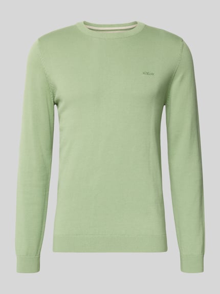 Produktfoto, Regular Fit Pullover aus reiner Baumwolle von s.Oliver RED LABEL, melange grün, Crew Neck, langarm, Feinstrick, Label Stitching