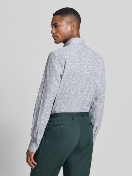 OLYMP Level 5 Slim Fit Business-Hemd im Allover-Look mit Kentkragen Gruen Melange 5