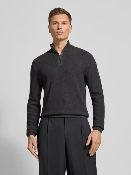 MCNEAL Slim Fit Troyer aus reiner Baumwolle Dunkelgrau Melange 4