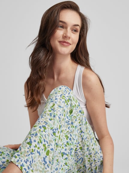 VILA Wide leg stoffen broek met all-over print, model 'POVA' Rietgroen - 3