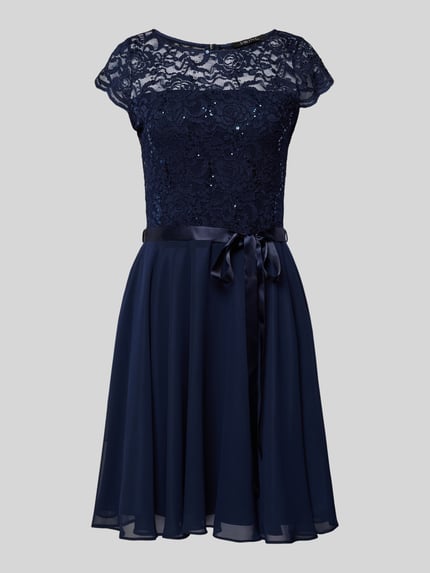 SWING Cocktailjurk met kant en strikceintuur Marineblauw - 2