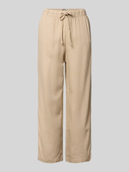 Produktfoto, Weite Hose aus Viskose-Leinen-Mix Modell 'GOA' von Only in Beige, unifarben, elastischer Bund, Tunnelzug, Wide Leg, seitliche Taschen.