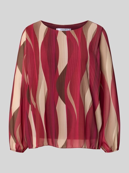 Produktfoto, Bluse mit Plisseefalten Modell 'Re44ynaa' von ZABAIONE, Chiffon, Rot-Beige-Braun, Straight Fit, Rundhalsausschnitt, elastische Ärmelabschlüsse