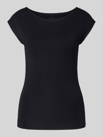 Produktfoto, Damen T-Shirt mit U-Boot-Ausschnitt und Label-Detail von Marc Cain aus Baumwoll-Mix mit Stretch-Anteil, körpernaher Schnitt