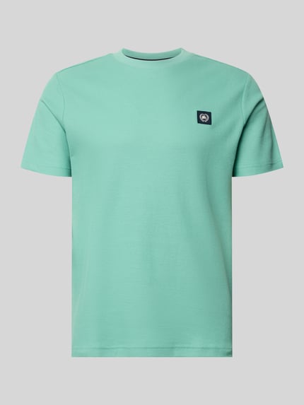 Produktfoto, T-Shirt mit Label-Patch und Rundhalsausschnitt von Lerros in Mint, Reine Baumwolle, Gerader Schnitt, Rückenlänge 69 cm bei Größe M.