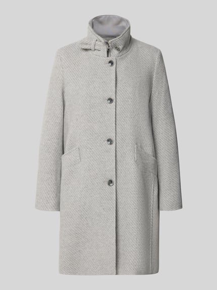 Produktfoto, Mantel aus Woll-Mix mit Stehkragen Modell 'ASTOR' von CINQUE in hellem Grau, gerader Schnitt, sichtbare Knopfleiste, strukturierte Oberfläche, aufgesetzte Taschen