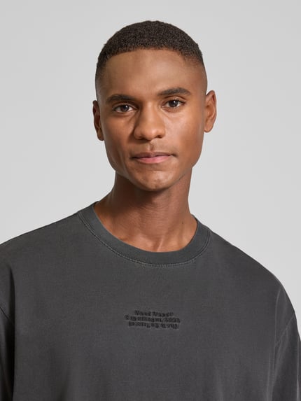 Wood Wood T-shirt met labelstitching, model 'Oliver' BLACK - 3