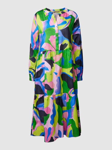 Smith and Soul Midi-jurk met all-over motief, model 'Open Constructed Volant' Groen - 2