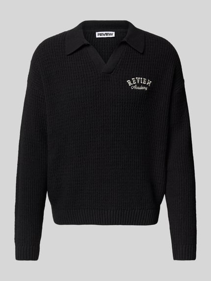 REVIEW Sweter z dzianiny z wyhaftowanym logo Czarny 2