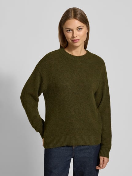 FREE/QUENT Sweter z dzianiny w kroju relaxed fit z dodatkiem wełny Model 'Novala' Khaki 4