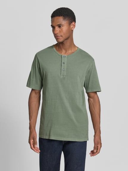 JACK & JONES Premium t-shirt z okrągłym dekoltem i listwą guzikową Khaki 4