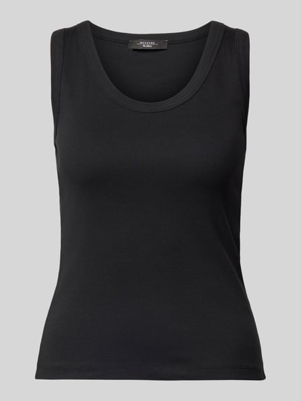 Productfoto, Slim Fit Tank Top uit katoenmix model 'MULTIC' van Weekend Max Mara, look: effen, fijnribstructuur, logodetail, u-hals, brede bandjes