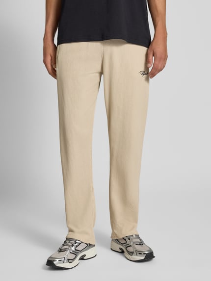 PEGADOR Wide fit sweatpants met logostitching, model 'Rib' Ecru - 4