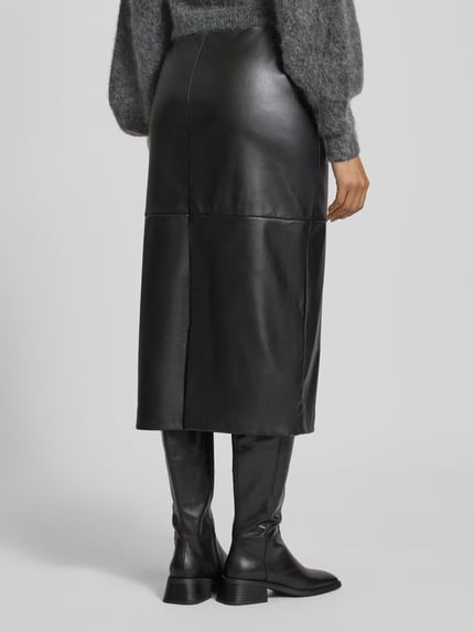 ICHI Slim Fit Midirock in Leder-Optik Modell 'Zoma' Black 5