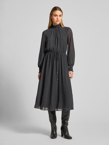 Jake*s Collection Midi-jurk met opstaande kraag met ruches Donkerblauw - 4