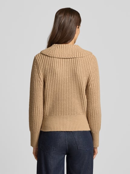 OPUS Sweter z dzianiny z prążkowanymi wykończeniami model ‘Proyer’ Camel 5