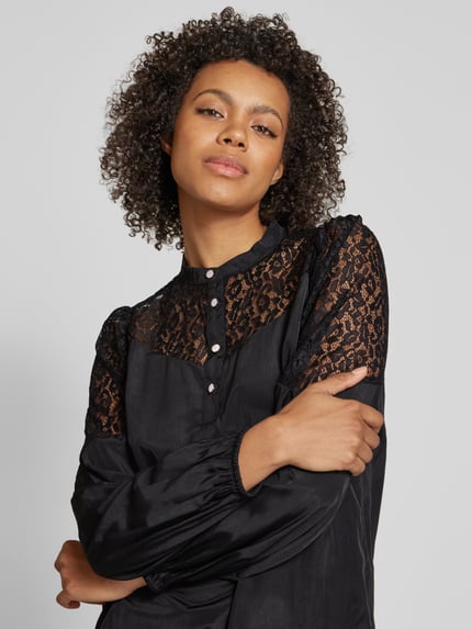 FREE/QUENT Regular Fit Bluse mit Häkelspitze Modell 'VIALU' Black 3