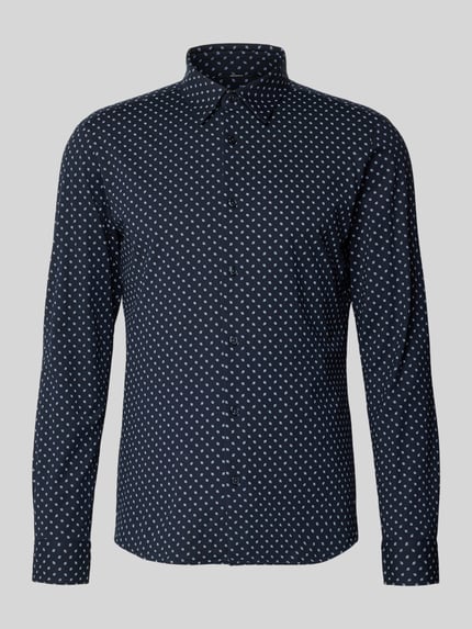 Produktfoto, Slim Fit Businesshemd aus Baumwoll-Mix Modell 'P-ROAN-K-F-261' von BOSS, efekt: wzór na całej powierzchni, krój slim fit, kołnierzyk typu kent, listwa guzikowa na całej długości, długi rękaw, mankiety zapinane na 1 guzik, okrągłe, mieszanka bawełny