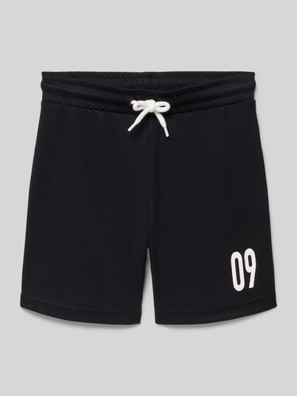 Productfoto, Regular Fit Shorts mit elastischem Bund van Blue Seven, zwart met witte details, motiefprint, tunnelkoord, kindermaat 116