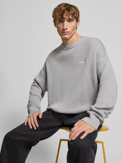 PEGADOR Oversized Strickpullover mit Label-Stitching Mittelgrau Melange 3