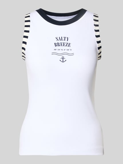 Marc Cain Slim Fit Top mit Statement-Print Weiss 2