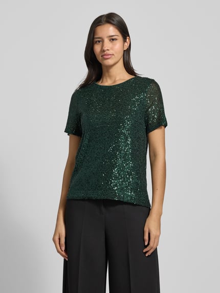 Apricot T-Shirt mit Paillettenbesatz Gruen 4