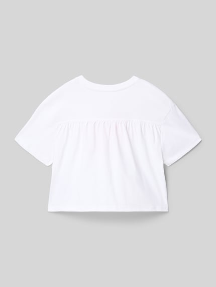Produktfoto, Regular Fit T-Shirt aus Baumwoll-Mix Modell 'LVG STRAWBERRY SS TOP' von Levi’s® Kids, Weiß, Optik: Unifarben, kurzarm, Rundhals, Jersey, Detailansicht Rückseite.