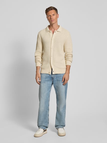 Jake*s Studio Men Strickjacke mit Strukturmuster und Polokragen Ecru 1