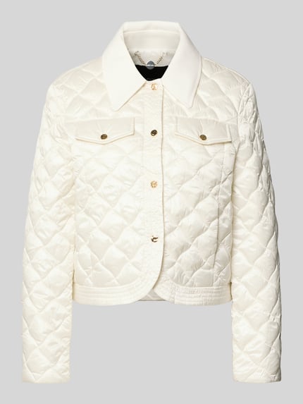 Productfoto, Regular Fit Jacke in Stepp-Optik met omgeslagen kraag van Marc Cain, wit, geruite textuur, borstzakken, knoopsluiting.