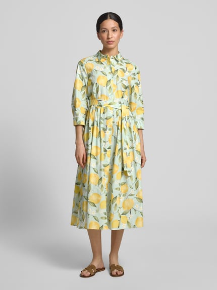 Oui Hemdblusenkleid im Allover-Look mit Bindegürtel CORAL Melange 4