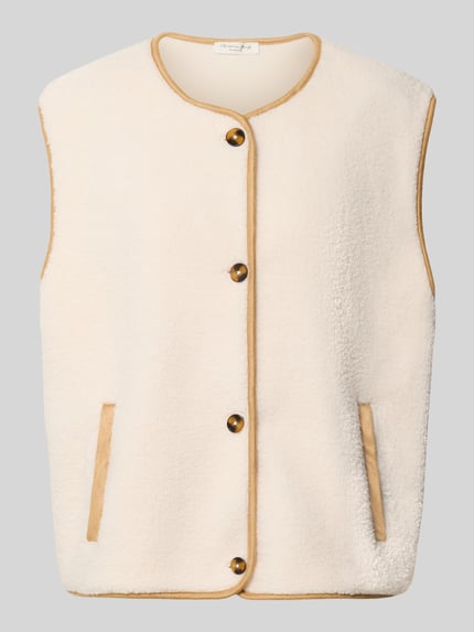 Productfoto, Relaxed Fit bodywarmer met doorlopende knoopsluiting van Christian Berg Woman met Teddybont, ronde hals, mouwloos, zij-steekzakken