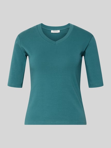 Productfoto, T-shirt met ronde hals van Christian Berg Woman, dames, mix van katoen en elastaan, slim fit, 1/2-mouwen, ruglengte maat S 53 cm.