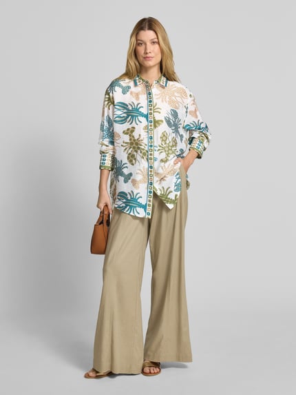HERZENS Regular fit blouse van lyocellmix met linnen aandeel Olijfgroen - 1