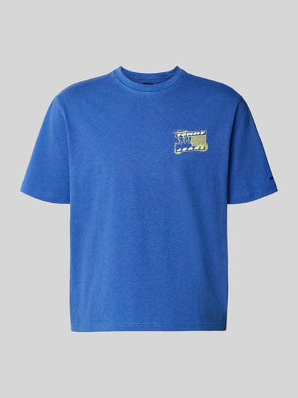 Productfoto, Regular Fit T-Shirt aus reine Baumwolle Modell '90s' van Tommy Jeans, effen blauw, korte mouw, labelprint, ronde hals, jersey